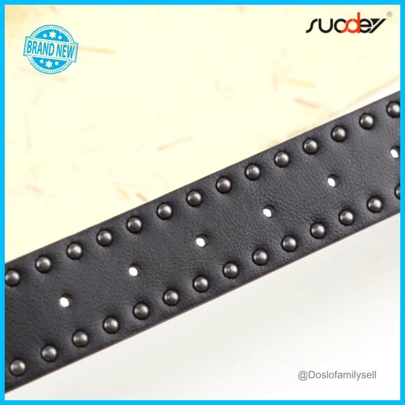 Faux Leather Belt with Rivets Silver Buckle Western Style Adjustable Waist main image 5